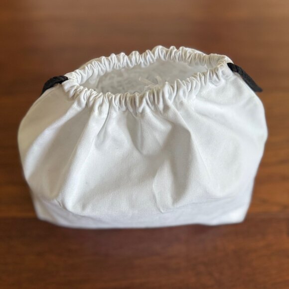 CHANEL White Cotton Canvas Drawstring Pouch Cosmetic Storage Bag With Gift Card - Picture 3 of 4